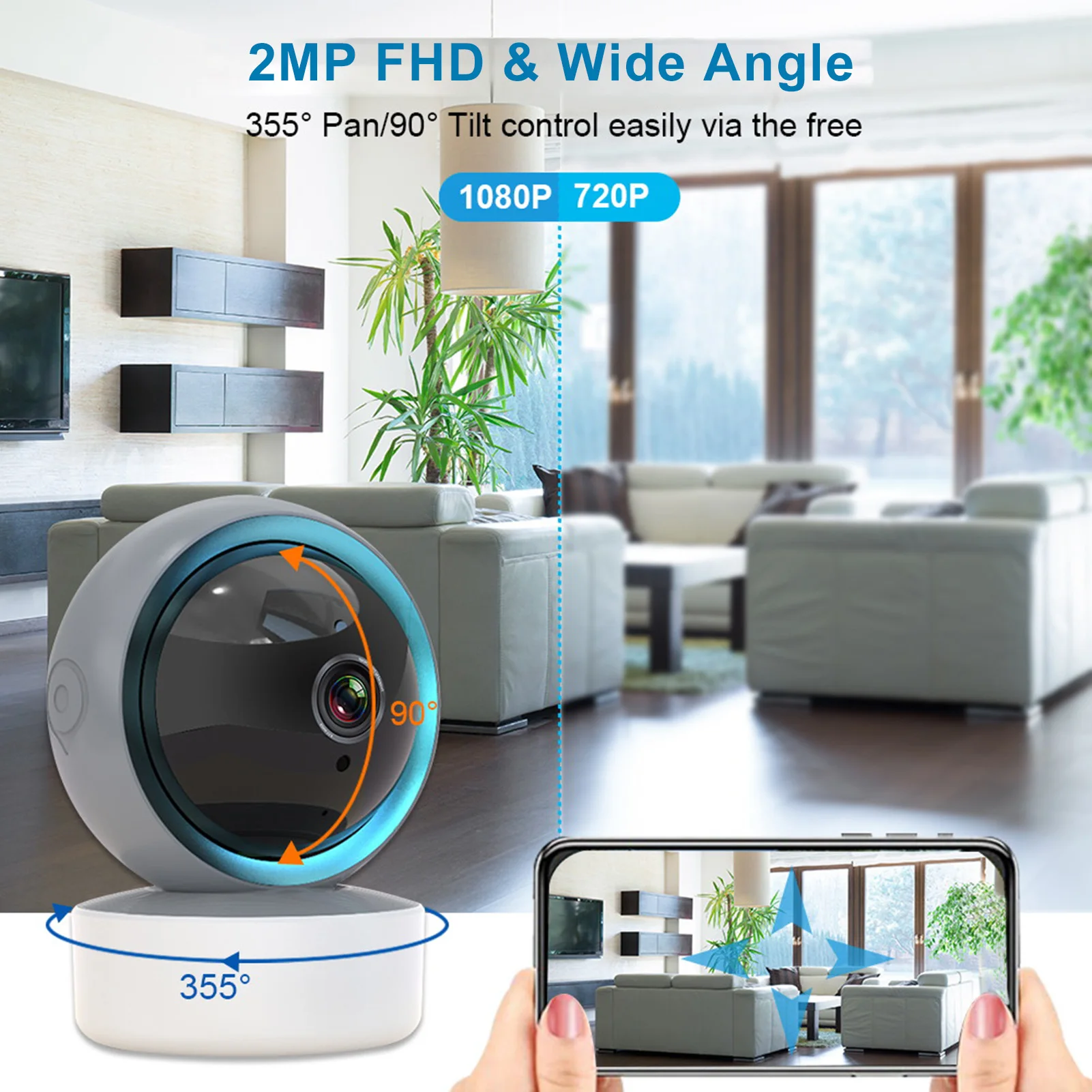 Pets Camera with 2 Way Intercom Smart Motion Sense Indoor Camera for Home Safety WIFI Dog Camera with PTZ 355° Shooting Camera thumbnail 4