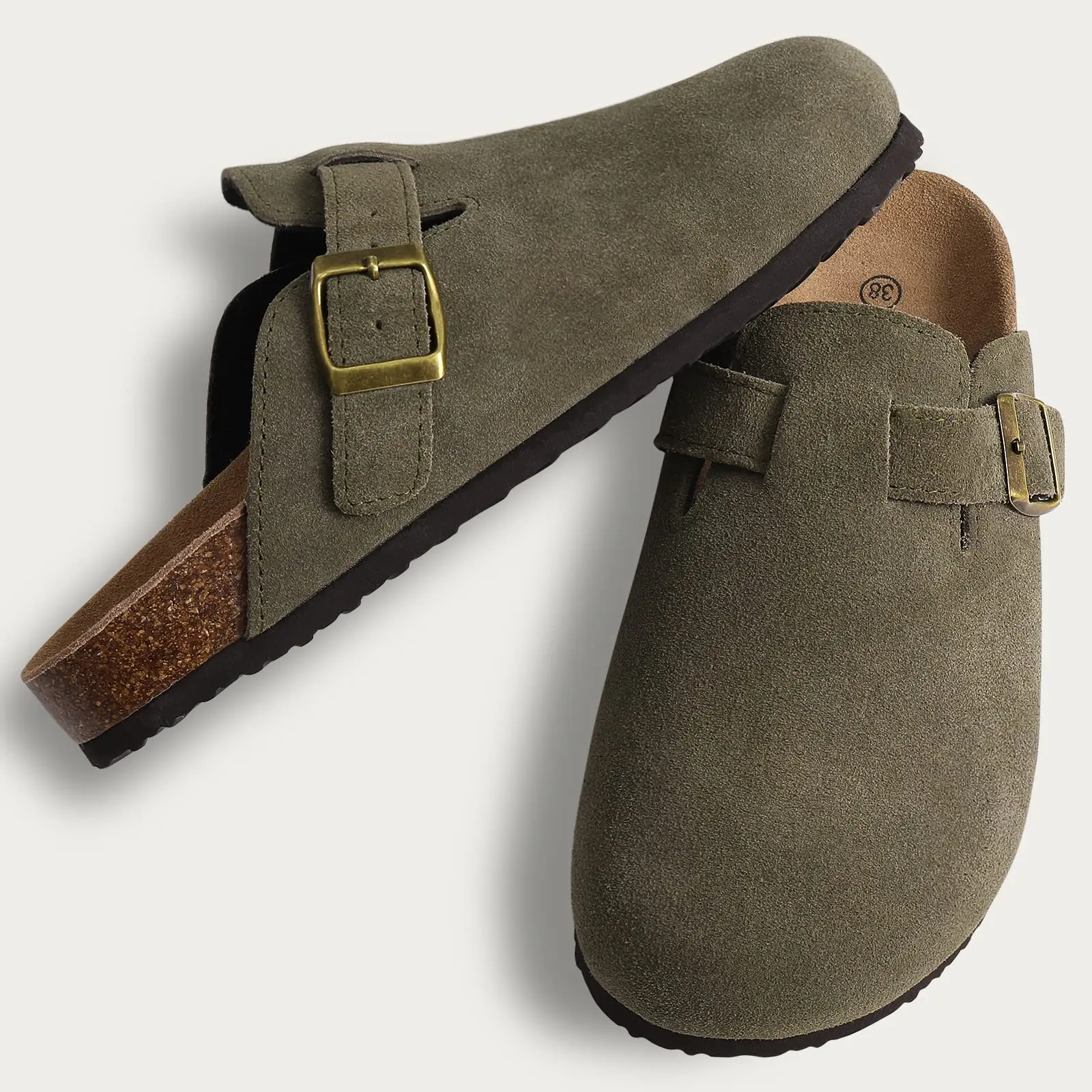 LItfun Leather Cork Slippers For Women Potato Mules Fashion Soft Insole Clogs Sandals With Adjustable Buckle Women Footbed Clogs thumbnail 3