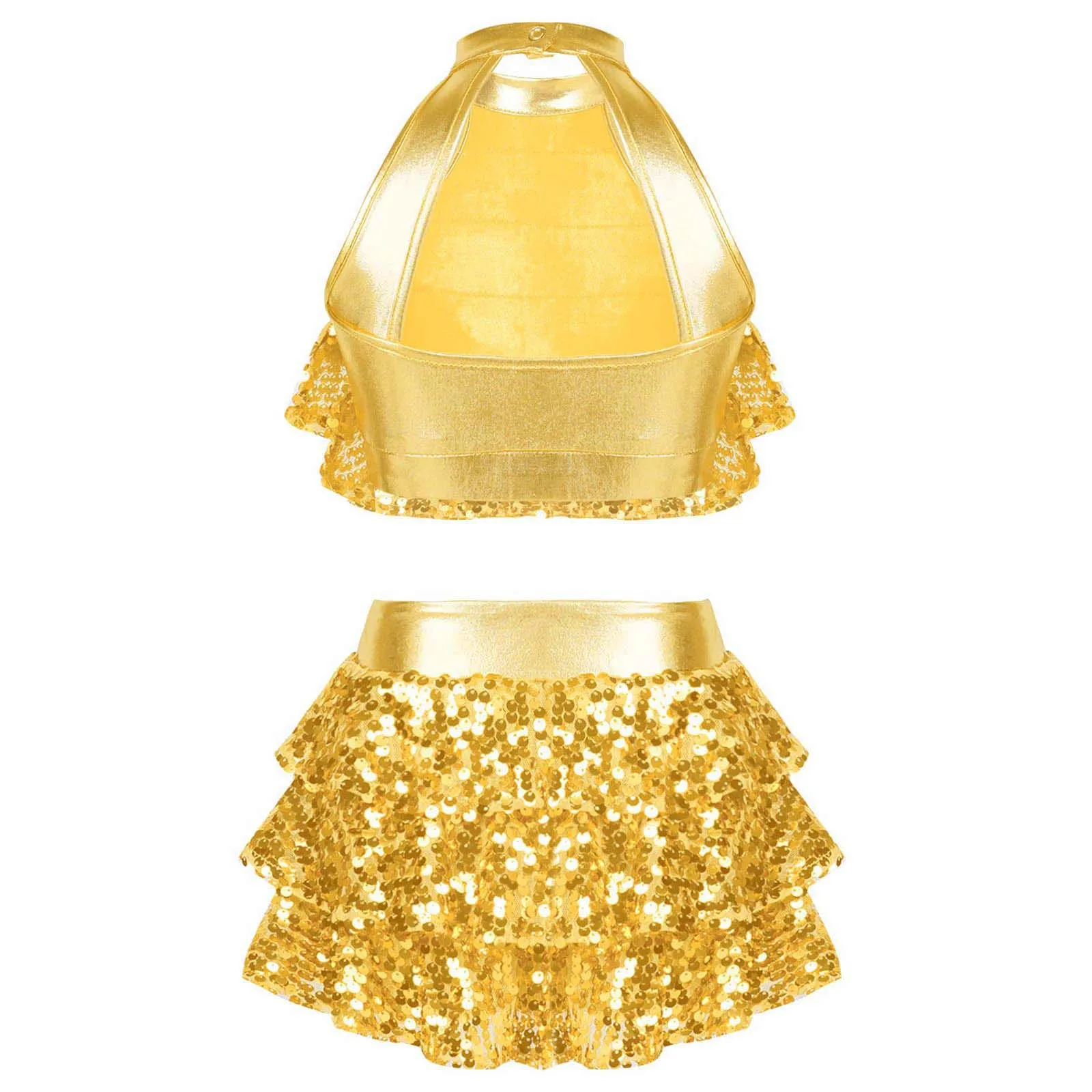 Children Jazz Dance Costumes Kids Girls Shiny Sequins Dancewear Sets Crop Top + Skirt Hip Hop Clothes Ballroom Performance Wear thumbnail 2