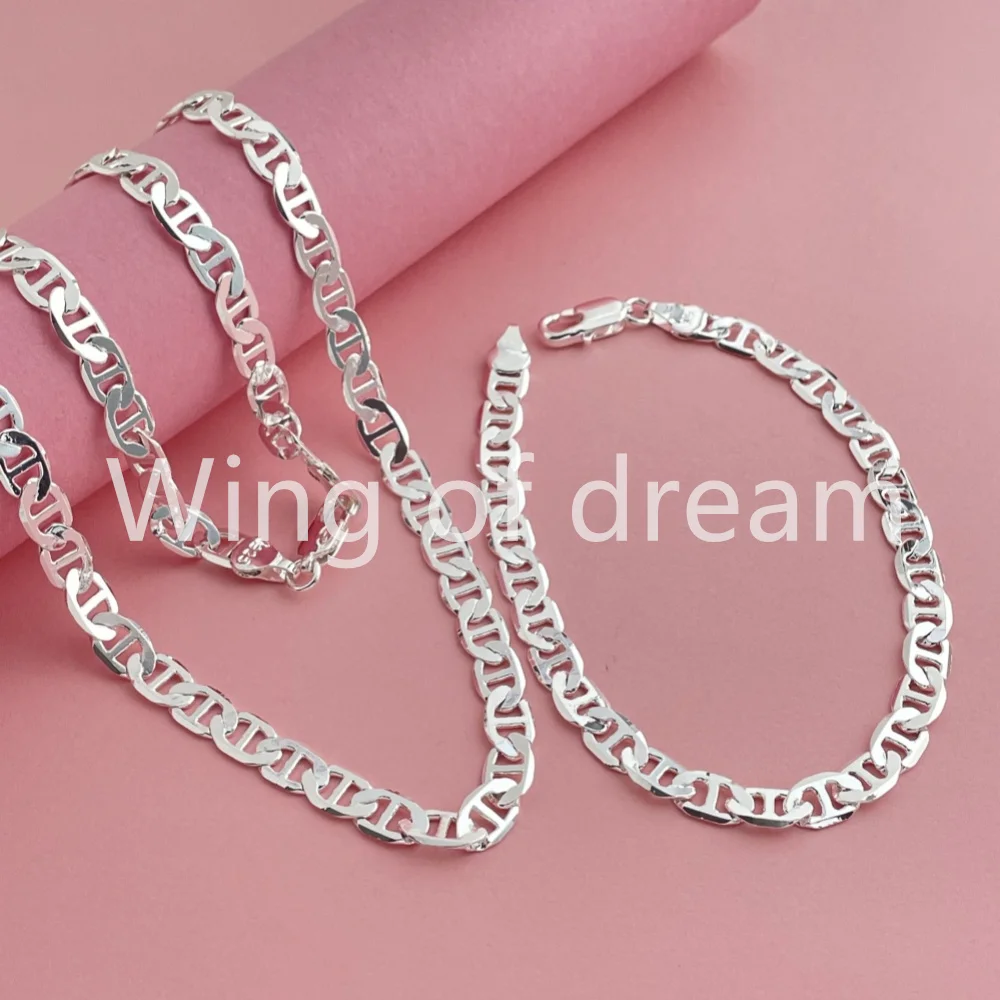 45-60CM 925 Sterling Silver 6MM Men's Necklace Bracelet Set Luxury Quality Jewelry Wholesale Accessories thumbnail 5