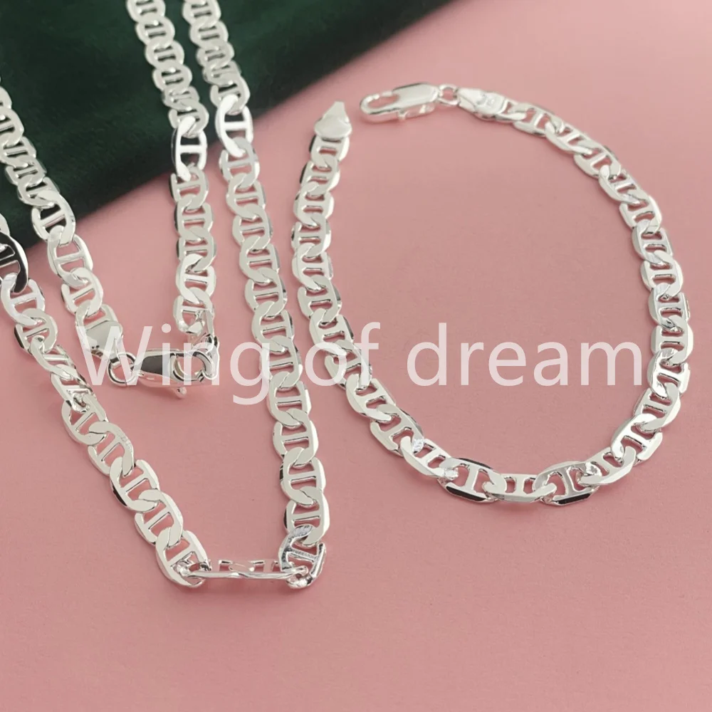 45-60CM 925 Sterling Silver 6MM Men's Necklace Bracelet Set Luxury Quality Jewelry Wholesale Accessories thumbnail 2