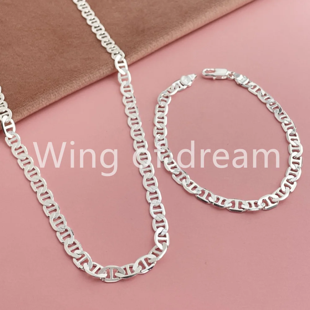 45-60CM 925 Sterling Silver 6MM Men's Necklace Bracelet Set Luxury Quality Jewelry Wholesale Accessories thumbnail 6