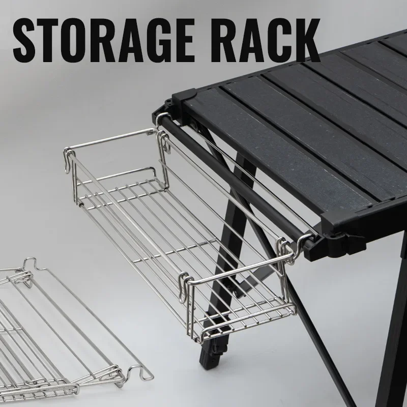 Outdoor Aluminum Table Side Storage Rack Hanging Mesh IGT Table Expansion Bracket Folding Table Extension Basket Folding Rac