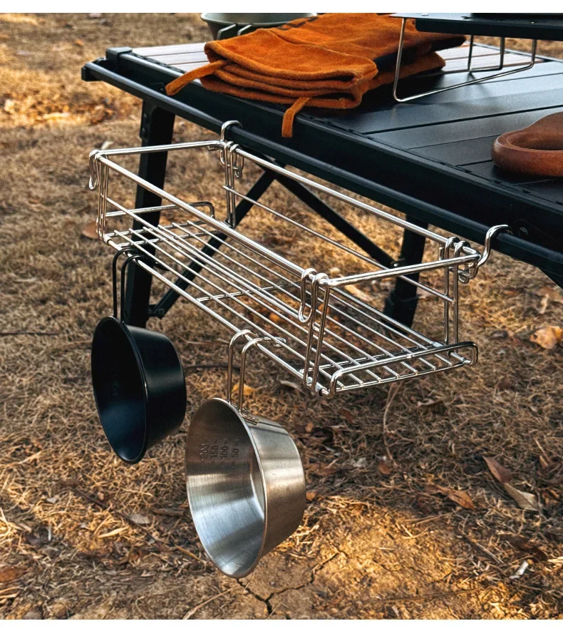 Outdoor Aluminum Table Side Storage Rack Hanging Mesh IGT Table Expansion Bracket Folding Table Extension Basket Folding Rac thumbnail 6