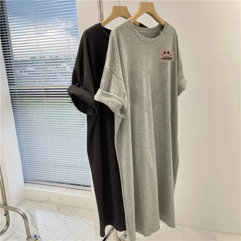 Women's New Short Sleeved Dress Korean Casual Oversized Loose Round Neck Dress thumbnail 5
