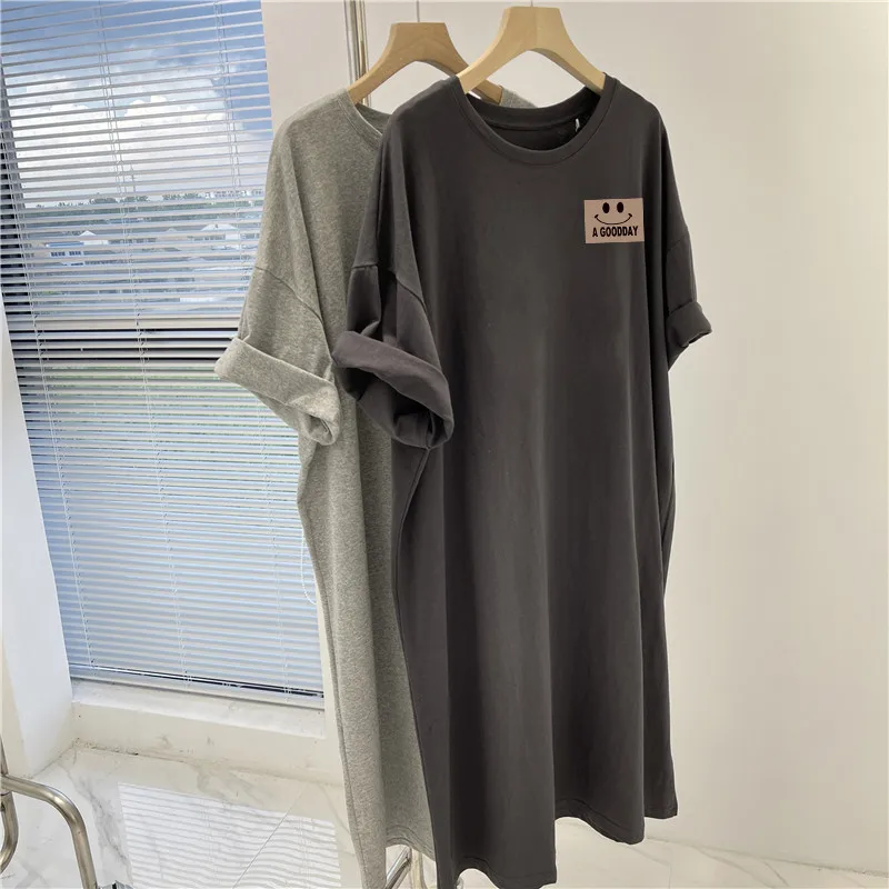 Women's New Short Sleeved Dress Korean Casual Oversized Loose Round Neck Dress thumbnail 4