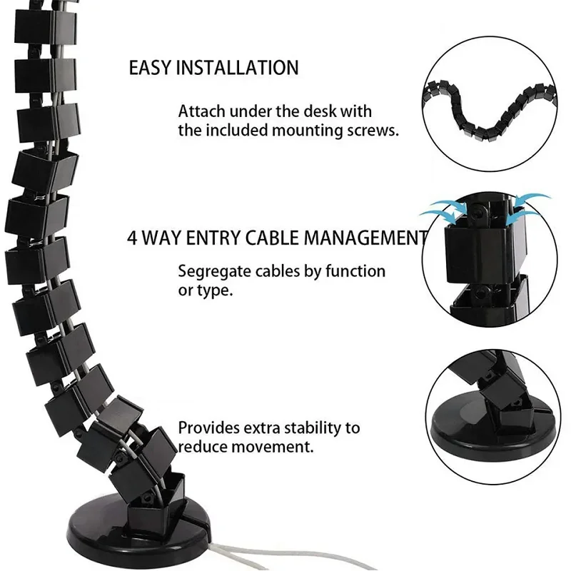 Wire Spine Cable Sleeve Under Desk Cable Tray Wire Management Workstation Snake Wire Organizer Management Cleaning Pipe Conduit thumbnail 4