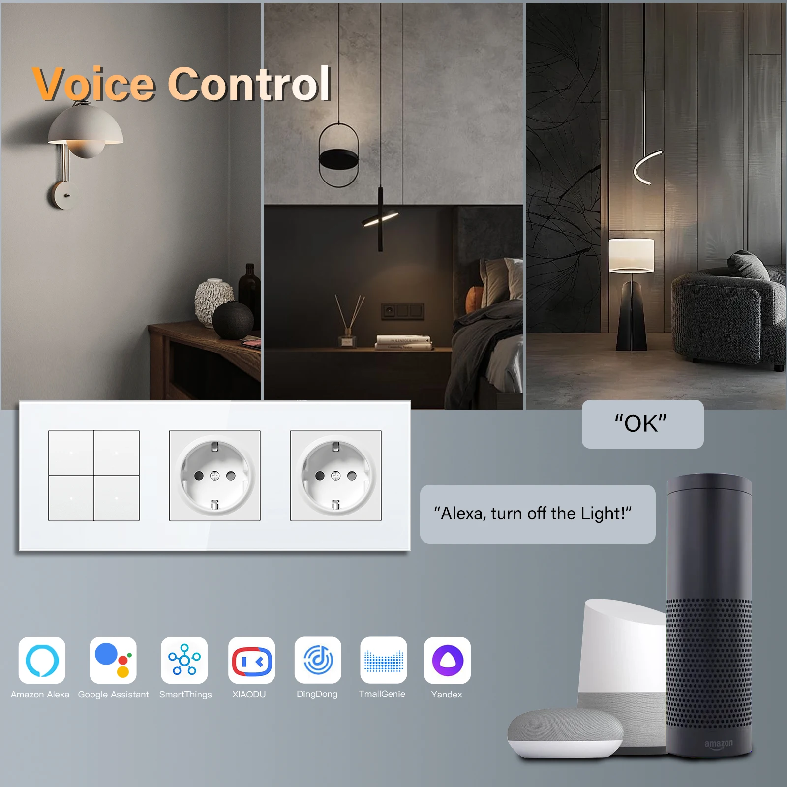 BSEED WIFI Click Switch Modules Smart Light Switch Parts White Glass Frame DIY Combination Wall Sockets USB Charge Key E-Series thumbnail 6