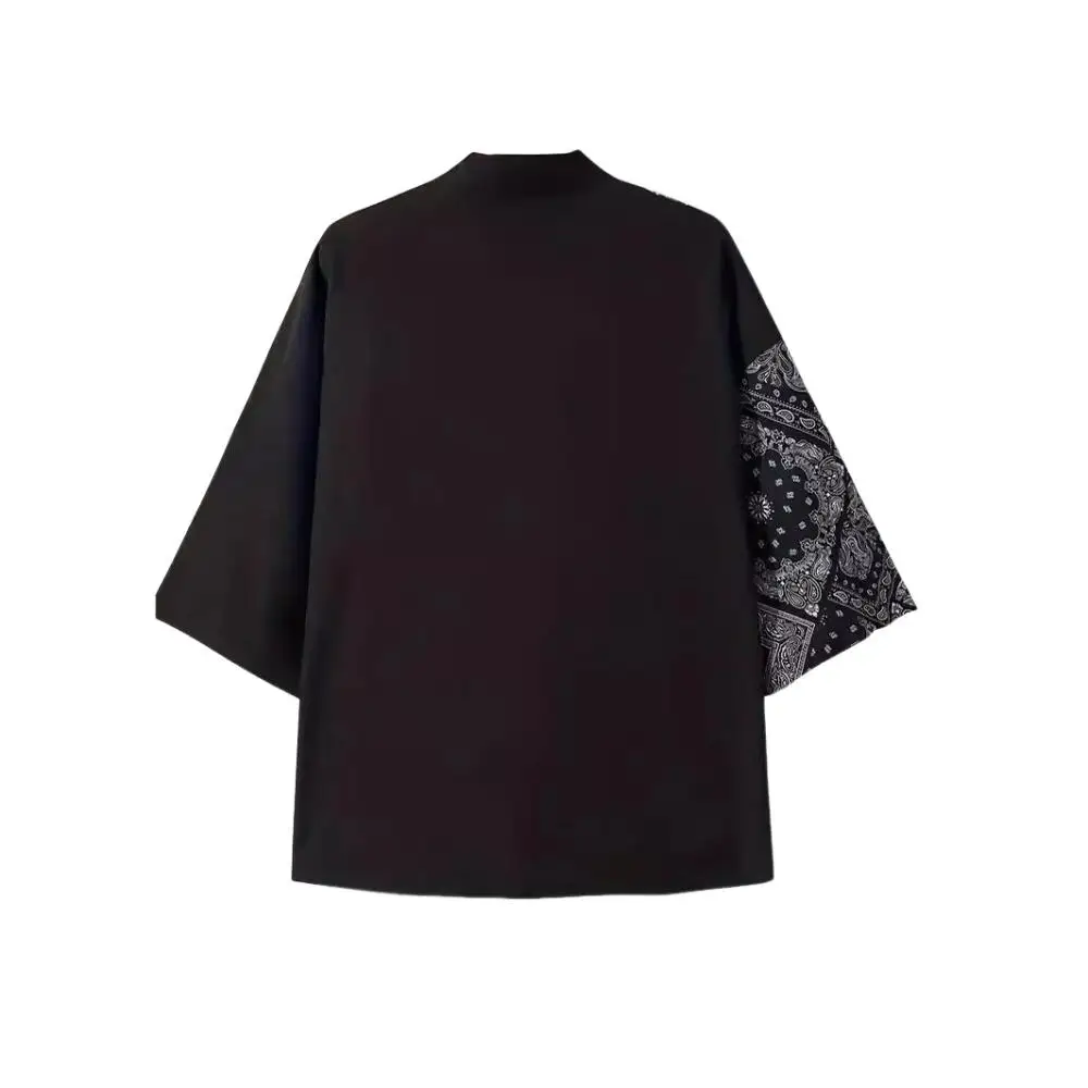 Men's Harajuku Japanese Patchwork Paisley Print Kimono Cardigan Traditional 3/4 Sleeves Haori Yukata Cosplay Clothing for Summer thumbnail 2