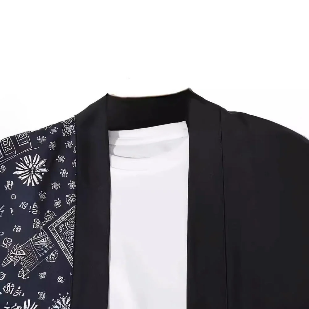 Men's Harajuku Japanese Patchwork Paisley Print Kimono Cardigan Traditional 3/4 Sleeves Haori Yukata Cosplay Clothing for Summer thumbnail 5