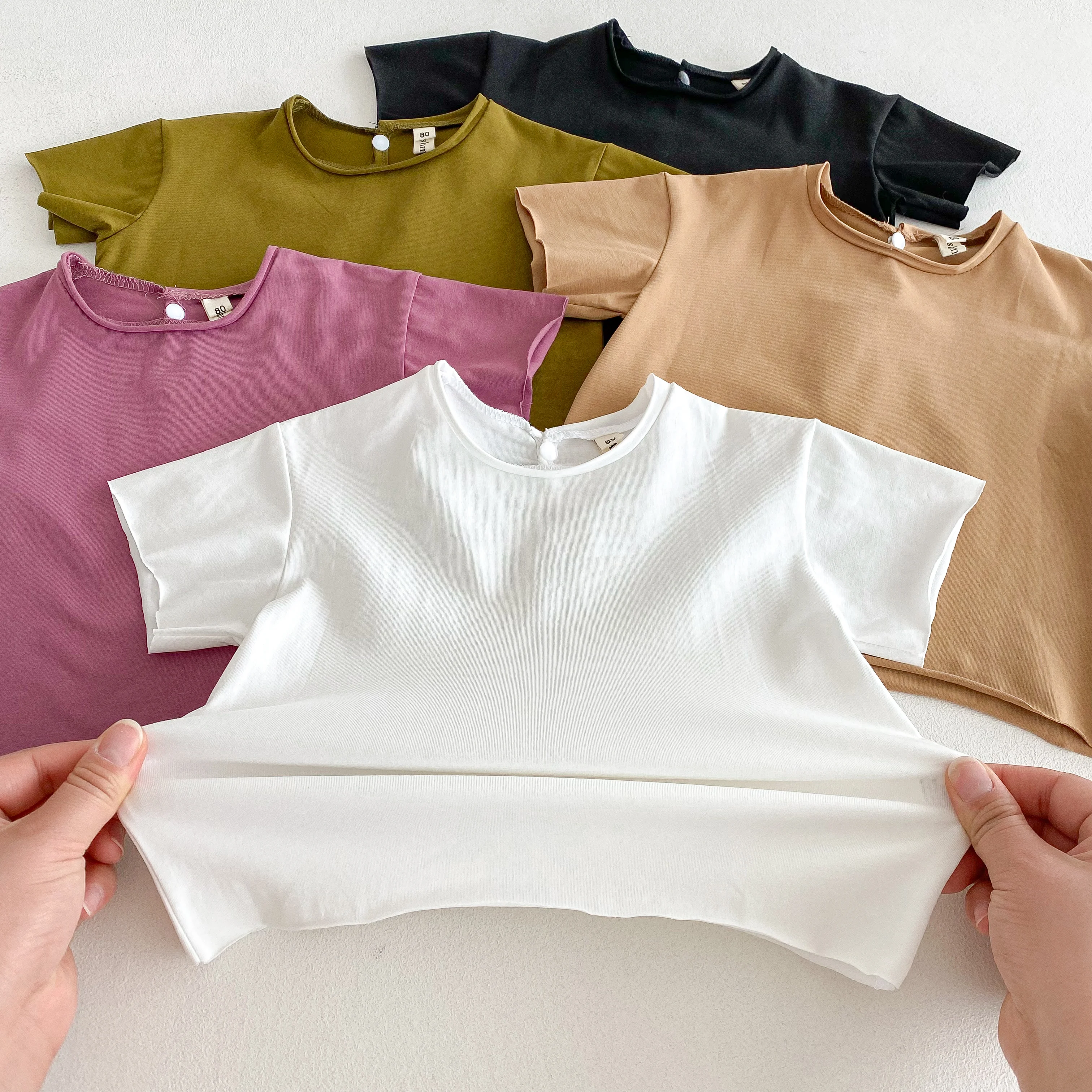 Infant Baby Boys Girls T-shirt Summer Thin Newborn Vintage Toddler Solid T Shirt Cotton Short Sleeve Ruffles Tops Baby Clothes thumbnail 4