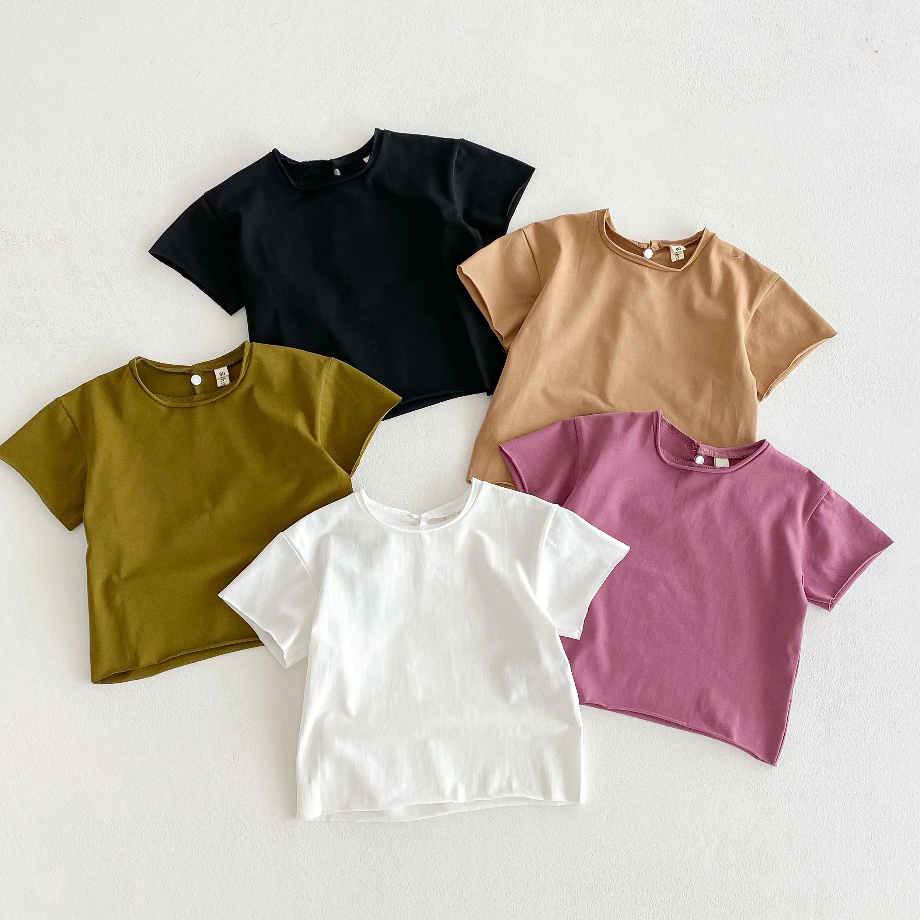 Infant Baby Boys Girls T-shirt Summer Thin Newborn Vintage Toddler Solid T Shirt Cotton Short Sleeve Ruffles Tops Baby Clothes