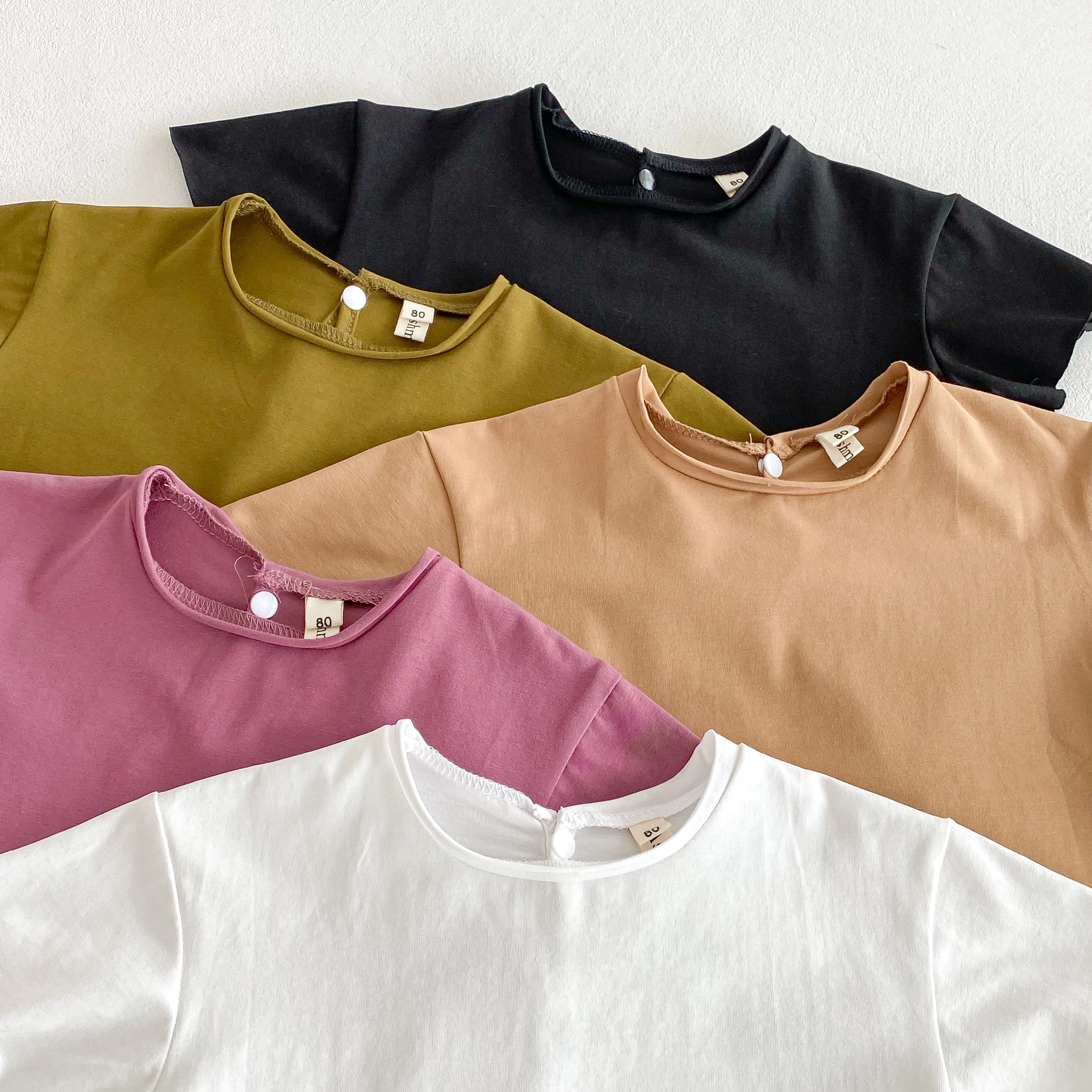 Infant Baby Boys Girls T-shirt Summer Thin Newborn Vintage Toddler Solid T Shirt Cotton Short Sleeve Ruffles Tops Baby Clothes thumbnail 5