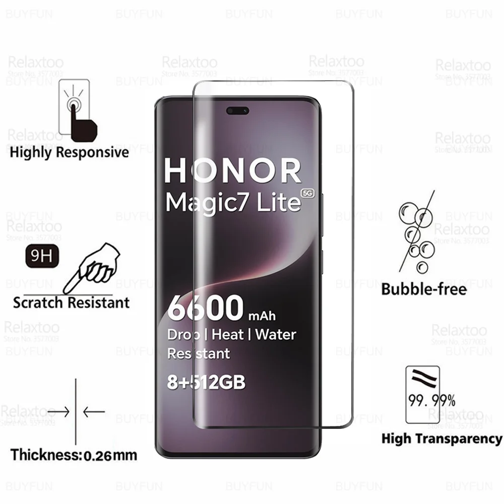 For Honor Magic7 Lite 5G Glass 1-3Pcs Curved Screen Protector Honor X9c Magic7Lite Magic 7 Lite HonorX9c 5G Clear Tempered Film thumbnail 2