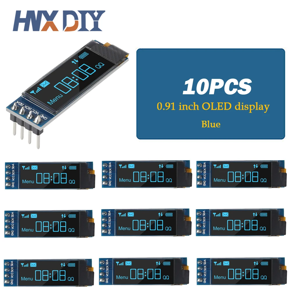 1-10pcs 0.91 Inch 128x32 IIC I2C White / Blue OLED LCD Display DIY Module SSD1306 Driver IC DC 3.3V 5V for arduino thumbnail 3