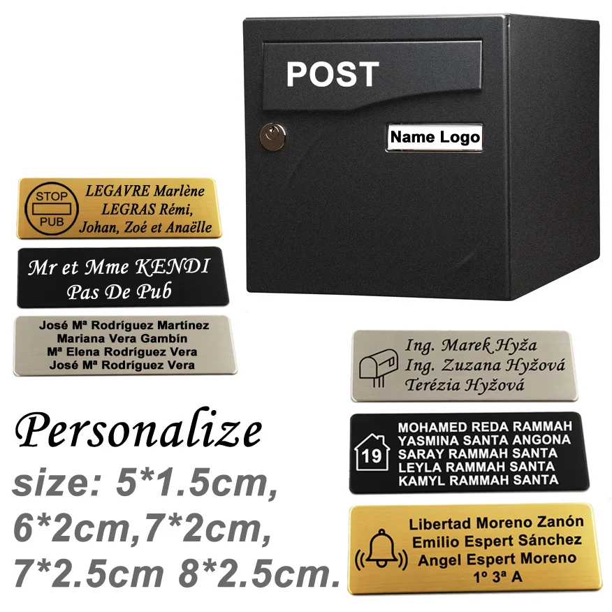 Adhesive Letterbox Sign Plaque Name Badge Personalize Text Logo Size 6x2 7x2 7x2.5cm Engraved Stainless Steel Mail Box Tag Label