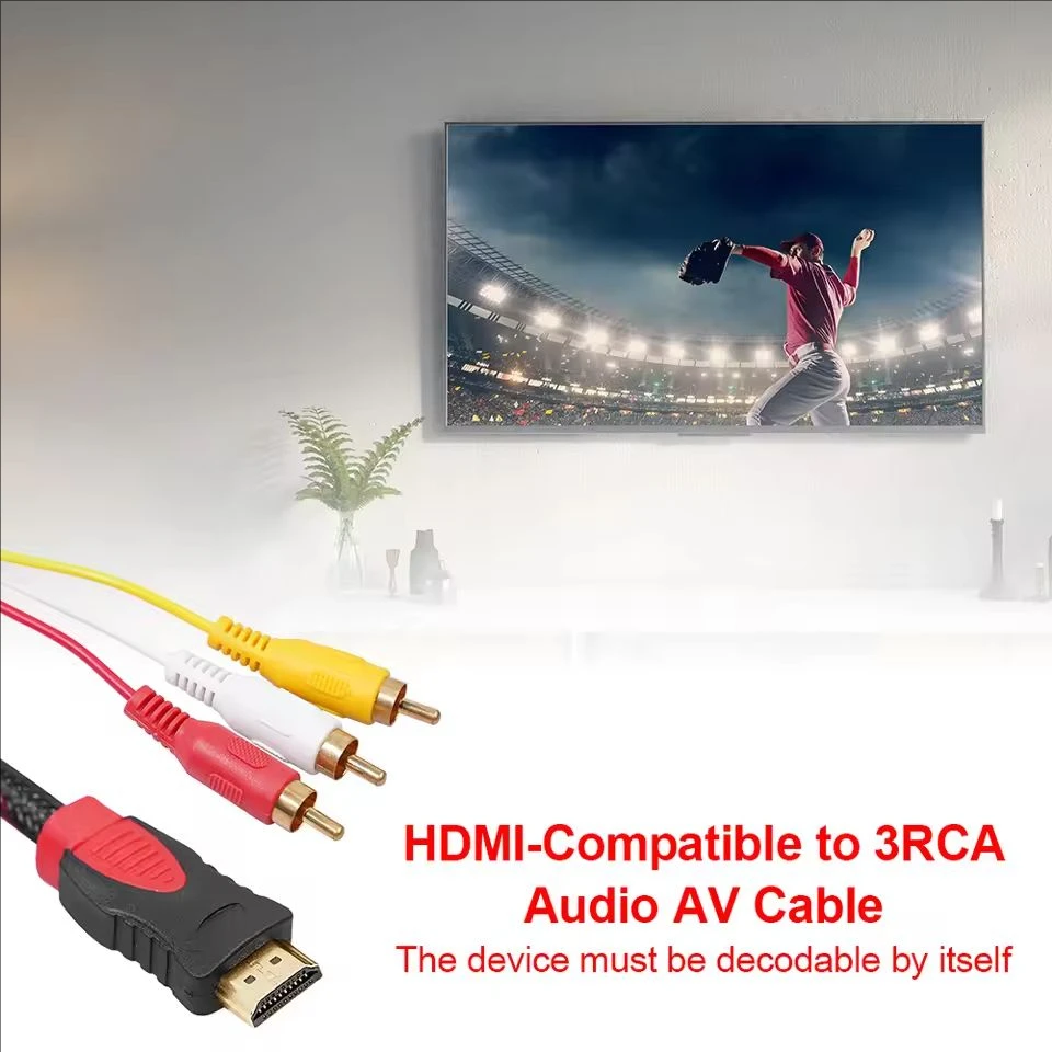 HDMI-compatible to 3RCA Cable 1.5M with HDMI 1.4 to AV Cord HD Audio Video Wire thumbnail 2