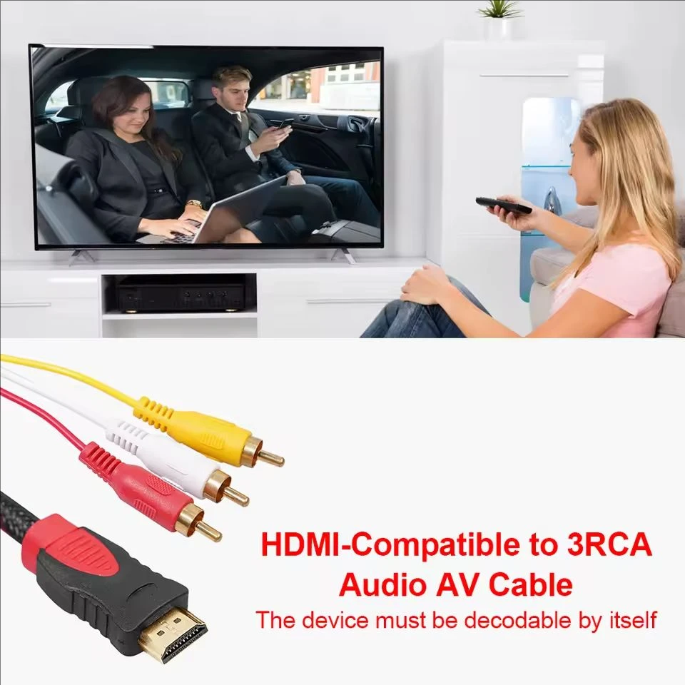 HDMI-compatible to 3RCA Cable 1.5M with HDMI 1.4 to AV Cord HD Audio Video Wire thumbnail 3
