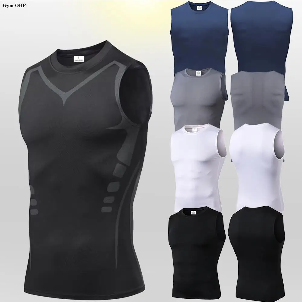 Men Quick Dry Running T-Shirts Compression Vest Sleeveless Quick-Drying Jersey Training Shirt Gym Mens Tank Top thumbnail 3