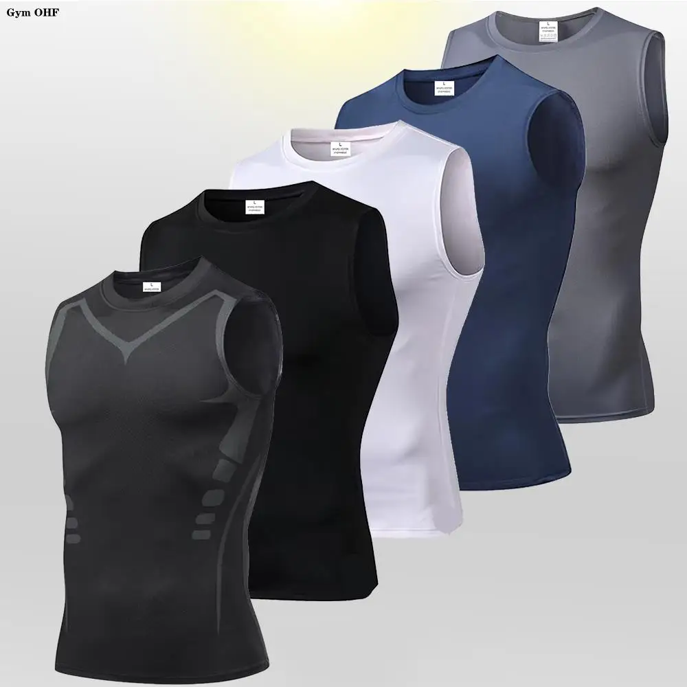 Men Quick Dry Running T-Shirts Compression Vest Sleeveless Quick-Drying Jersey Training Shirt Gym Mens Tank Top thumbnail 4