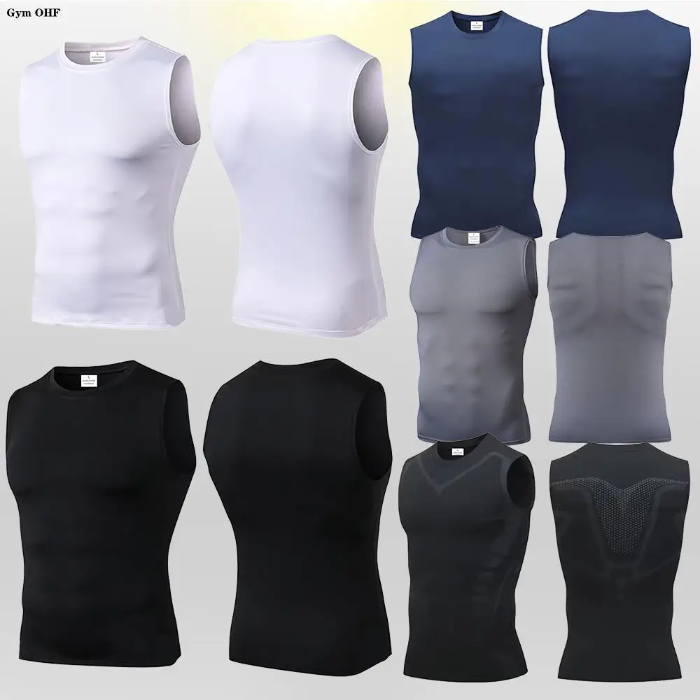 Men Quick Dry Running T-Shirts Compression Vest Sleeveless Quick-Drying Jersey Training Shirt Gym Mens Tank Top thumbnail 2