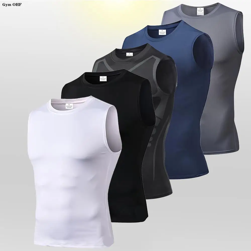 Men Quick Dry Running T-Shirts Compression Vest Sleeveless Quick-Drying Jersey Training Shirt Gym Mens Tank Top thumbnail 5