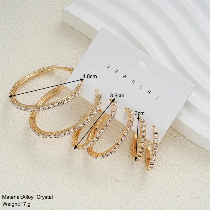 1-3 Pairs Set Sparkling Exaggerated Full Paved Rhinestones Round Circle Hoop Earrings for Women Simple Shiny Earring Jewelry thumbnail 6