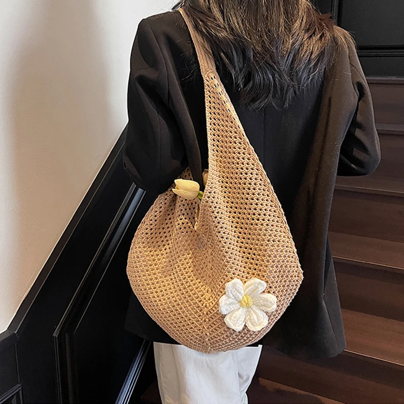 Trendy Hollow Out Weave Straw Bag Bohemian Style Beach Handbag Hollow Tote Bag Large Capacity Lazy Style Beach Bag Shopping thumbnail 4