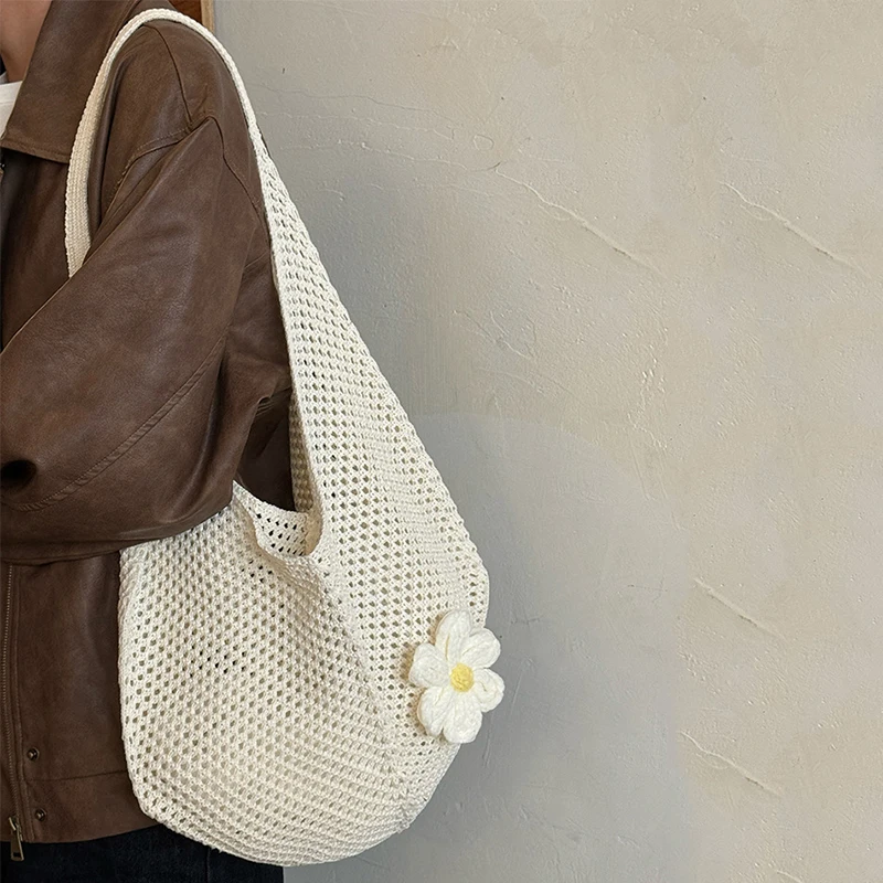 Trendy Hollow Out Weave Straw Bag Bohemian Style Beach Handbag Hollow Tote Bag Large Capacity Lazy Style Beach Bag Shopping thumbnail 6