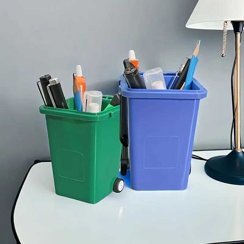1pc Portable Mini Office Desk Trash Bin Pen Holder - Office Supplies Storage thumbnail 3