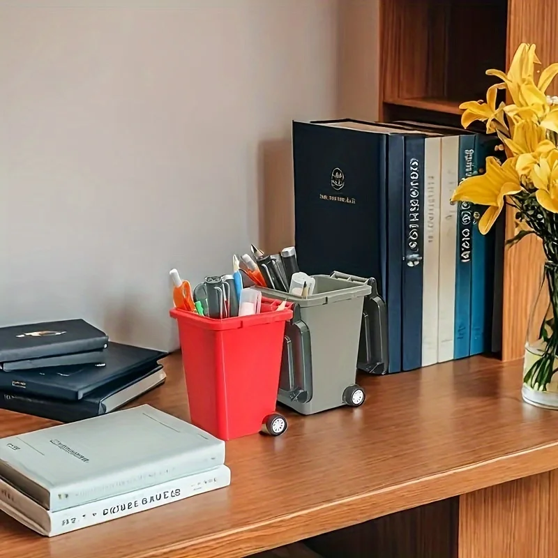 1pc Portable Mini Office Desk Trash Bin Pen Holder - Office Supplies Storage thumbnail 2