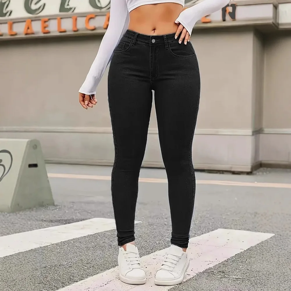 Women High Waist Stretch Denim Jeans Hip Lifting Skinny Pencil Pants Ladies Full Length Slim Solid Color Trousers thumbnail 6