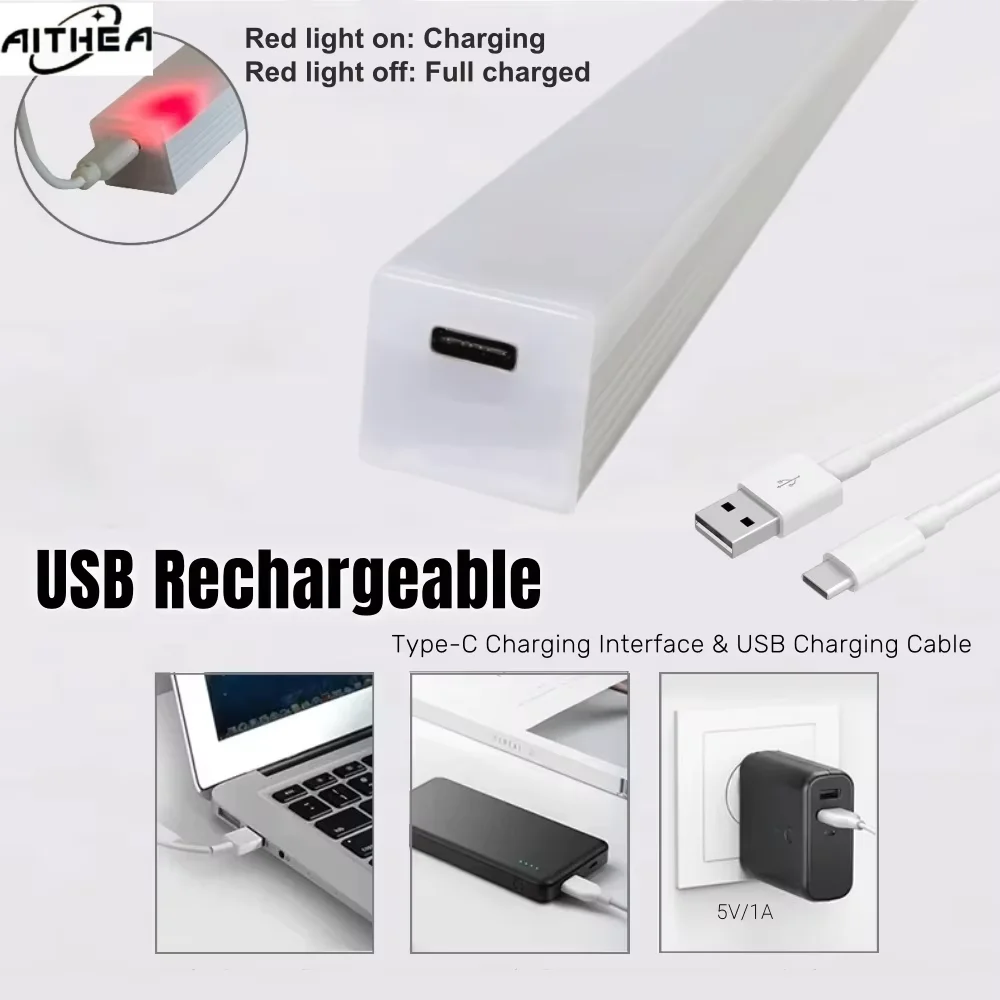 AITHEA Rechargeable Motion Sensor LED Cabinet Light Induction Night Light Portable Bar Lamp for Bedside Wardrobe Closet Aisle thumbnail 5