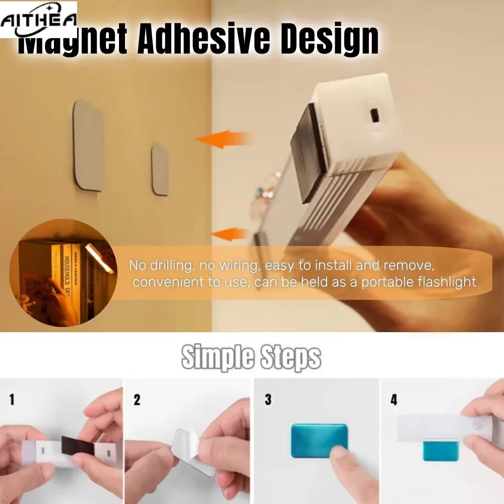 AITHEA Rechargeable Motion Sensor LED Cabinet Light Induction Night Light Portable Bar Lamp for Bedside Wardrobe Closet Aisle thumbnail 4
