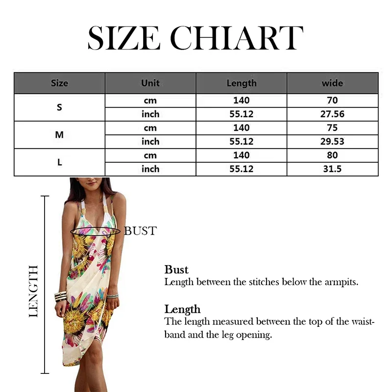 Printed Cover-ups Sexy Beach Dress Women Halter Sling Chiffon Beach Towel Bikini Wrap Pareo Skirts Open-Back Swimwear thumbnail 6