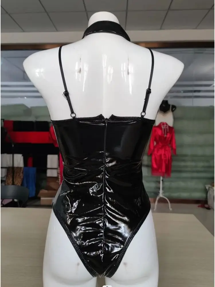 Faux Shiny PU Leather Bodysuit Sleeveless Wet Look PVC Catsuit Tights Hot Sexy Body Teddies Cosplay Clubwear Leotard Swimsuit thumbnail 6