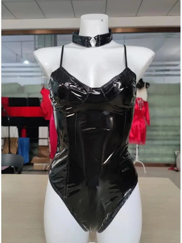Faux Shiny PU Leather Bodysuit Sleeveless Wet Look PVC Catsuit Tights Hot Sexy Body Teddies Cosplay Clubwear Leotard Swimsuit thumbnail 5