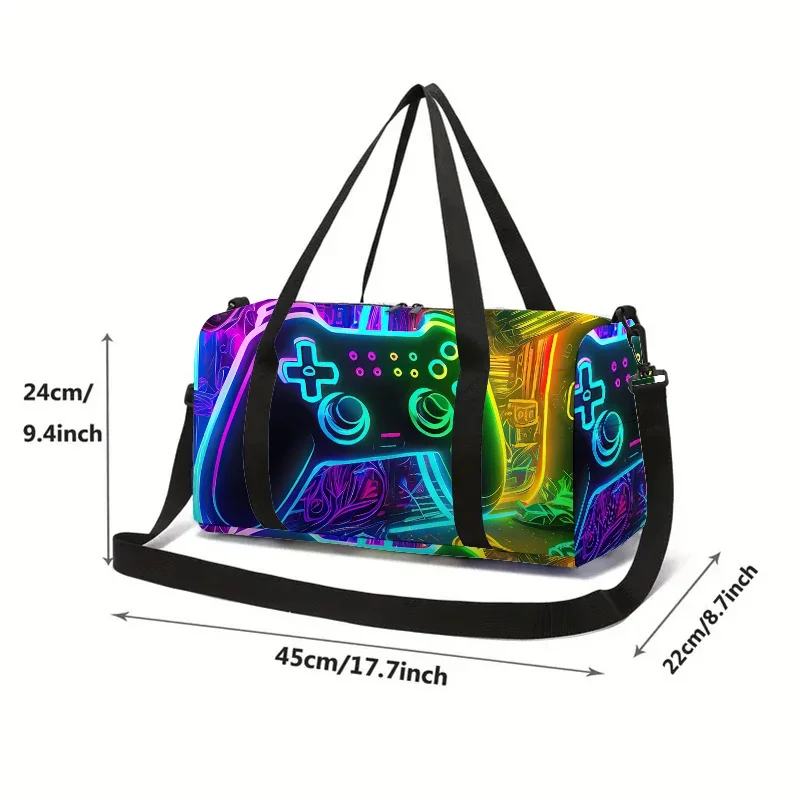 Neon Game Controller Large Capacity Luggage Bag  For Boy And Girls Best Gifts 2D Cartoon Travel Duffels Hand Bag For Children thumbnail 2