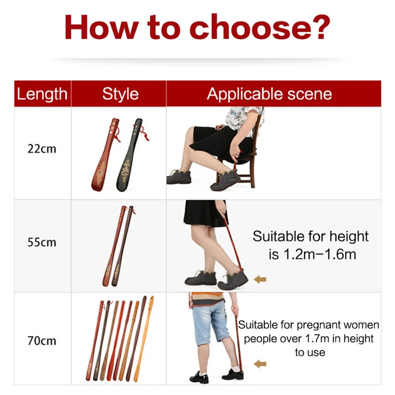 New 22/55/70cm Professional Wooden Shoe Horn Flexible Long Handle Shoehorn Useful Shoe Lifter Professional Shoe Spoon Home Tools thumbnail 4