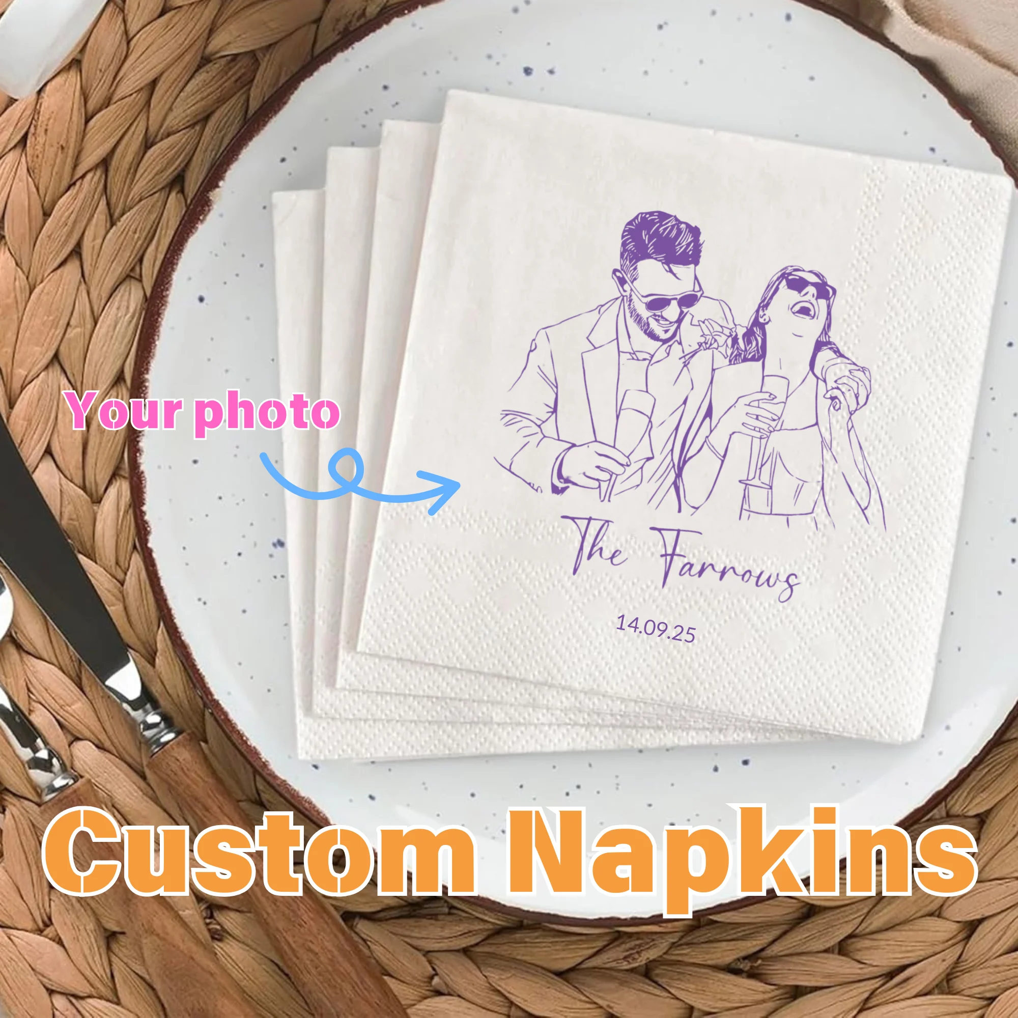 Personalized Paper Napkins for Wedding Custom Napkins of Cocktail Disposable Napkins for Party Birthday Hen Party Baby shower