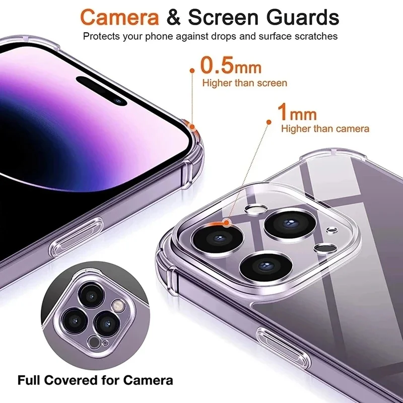 Luxury Shockproof Silicone Clear Phone Case For iPhone 17 16 15 14 13 12 11 Pro Max Mini X XR Xs 7 8 Plus Transparent Soft Cover thumbnail 3