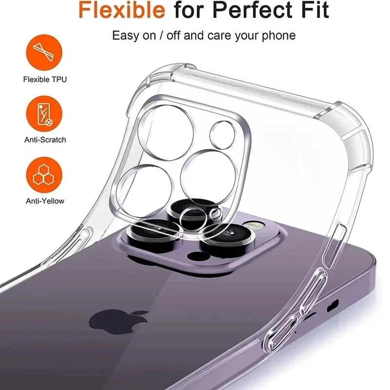 Luxury Shockproof Silicone Clear Phone Case For iPhone 17 16 15 14 13 12 11 Pro Max Mini X XR Xs 7 8 Plus Transparent Soft Cover thumbnail 2