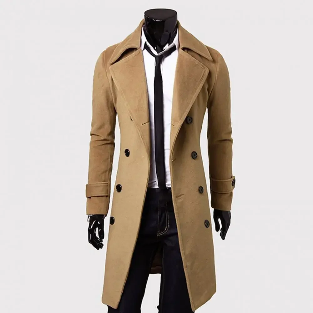 Simple Trench Coat  Double-breasted Male Men Coat  Coldproof Pure Color Jacket thumbnail 3