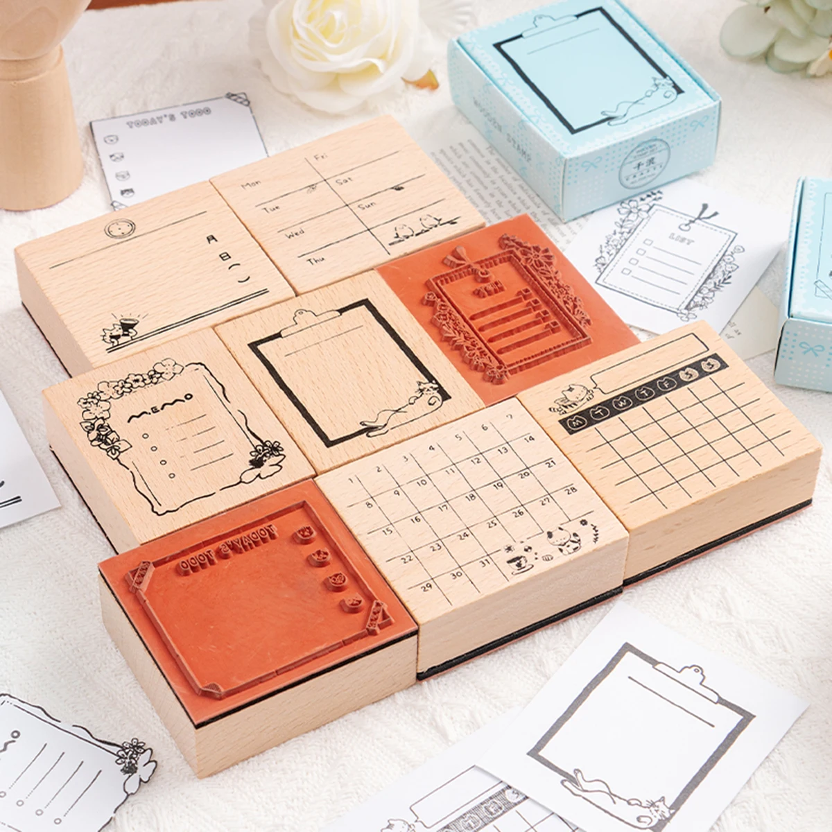 1 Brown Vintage Brochure Stamp, Simple Border Pattern Wooden Stamp Brochure Greeting Card Decoration Materials,  School Supplies