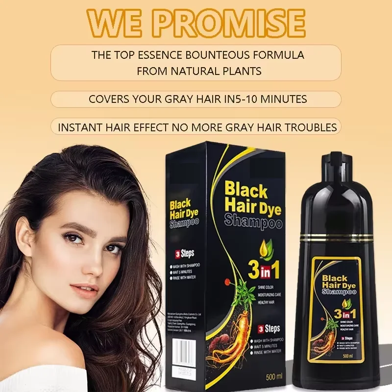 30ml/500ml 3-in-1 Quick Hair Dye Shampoo Natural Black Herbal Hair Dye Moisturizes Mild Hair Dye Conditioner Hair Care Products thumbnail 3