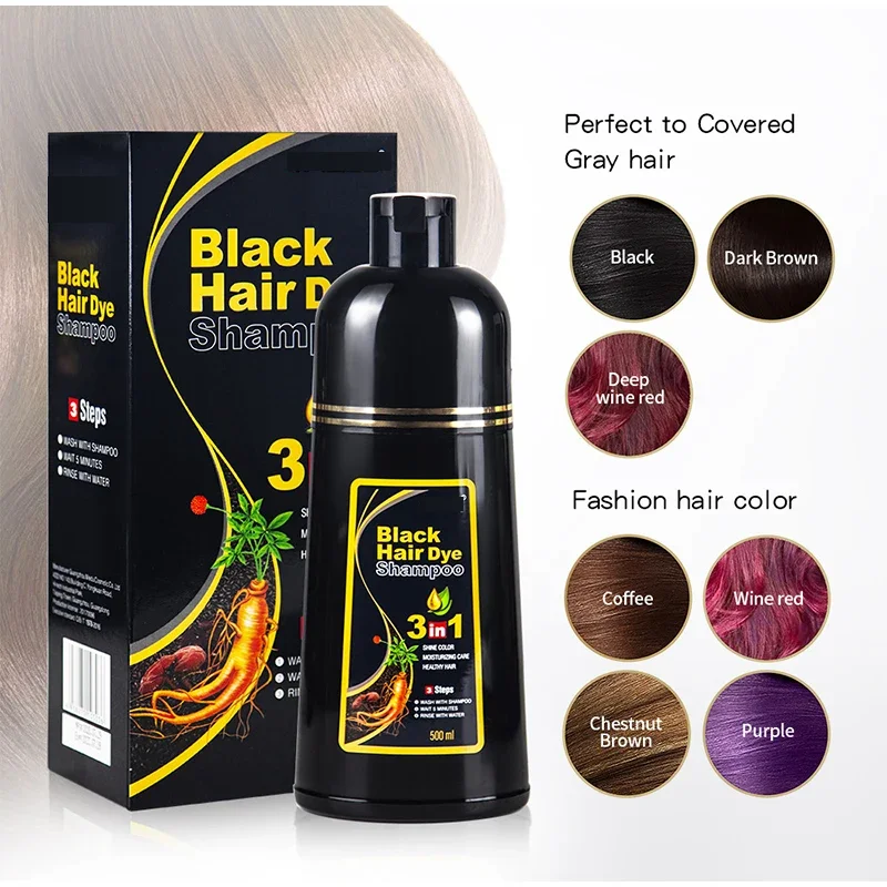 30ml/500ml 3-in-1 Quick Hair Dye Shampoo Natural Black Herbal Hair Dye Moisturizes Mild Hair Dye Conditioner Hair Care Products thumbnail 2