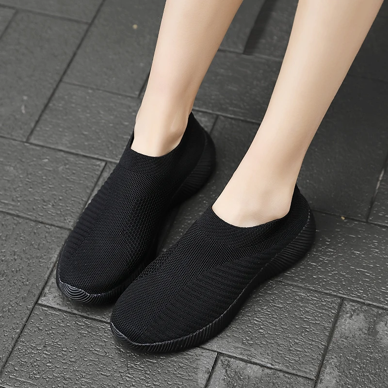 Women's Shoes Lightweight Breathable Mesh Slip-On Sneakers Black White Sport Running for Casual Party Fashion Ladies Shoes thumbnail 5