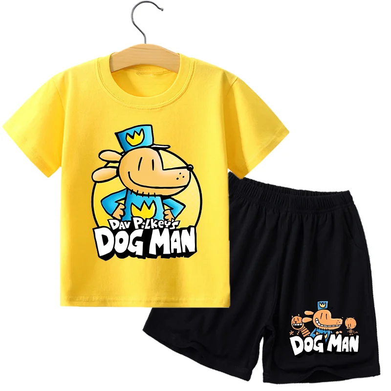 2pcs Dog Man Summer T-shirt Pants Children Cotton Short Sleeved Shirt Anime Trousers Sets Cartoons Boys Girls Clothes Suit Gifts thumbnail 3