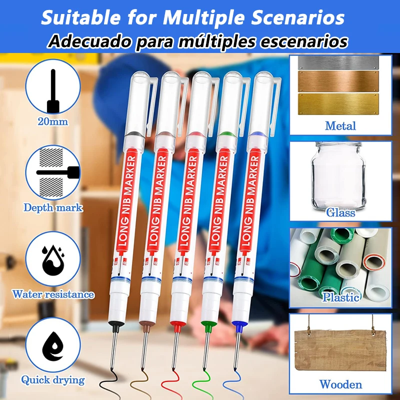 4-40Pcs 20mm Deep Hole Long Nib Head Marker For Metal Perforating Pen Waterproof Bathroom Woodworking Decor Multi-Purpose Tool thumbnail 2
