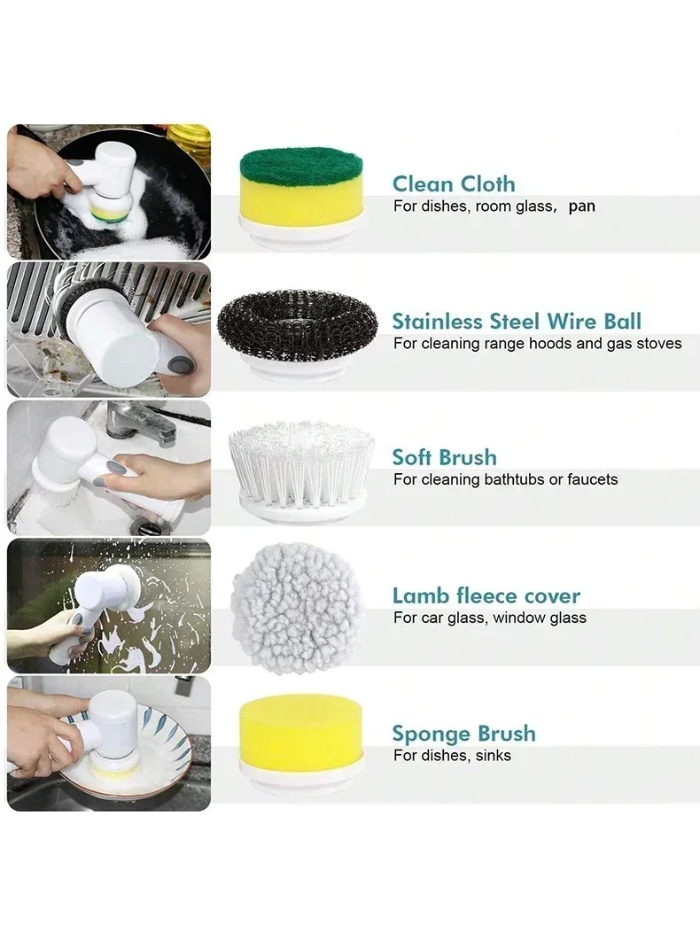 Electric Spin Scrubber Cordless Spin Scrubber with 5 Replaceable Brush Heads Electric Cleaning Brush Cleaning Tools thumbnail 6
